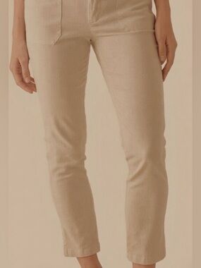 Kaki/Sand Button Front Utility Ankle Slit Pants/Fitted: Petite Small